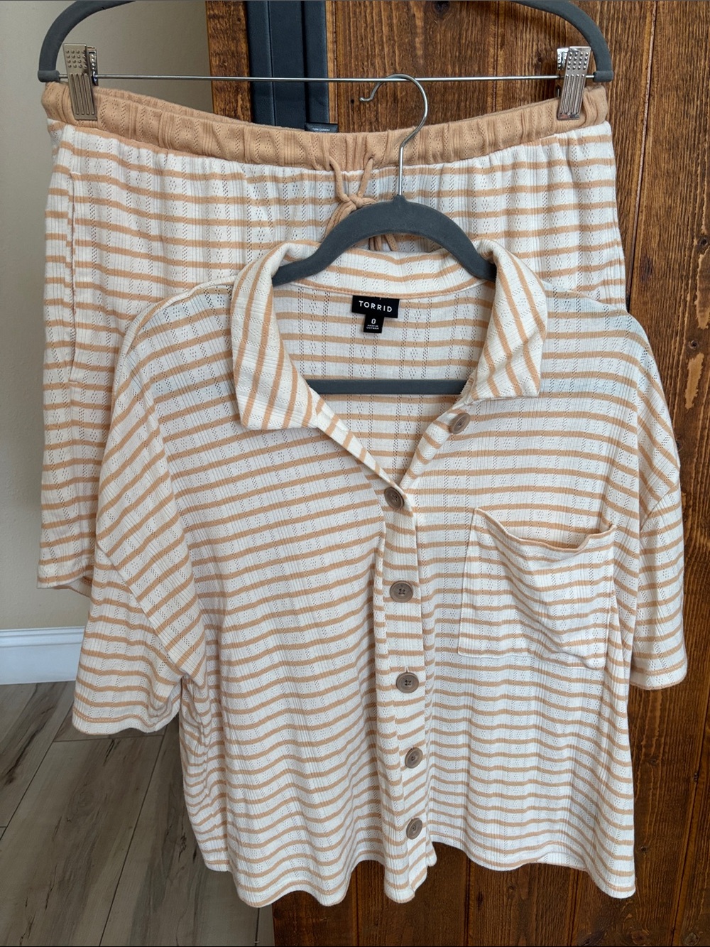 torrid Cream and Beige Striped Button-Up Lounge Set - Picture 1 of 1